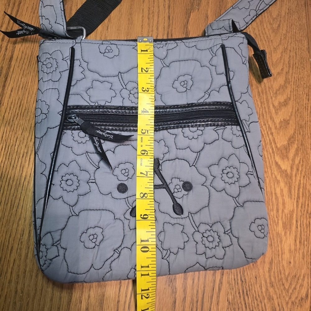 Thirty-One Quilted Crossbody Poppy Floral Shoulder Bag Gray Black Monogram A - Picture 8 of 11